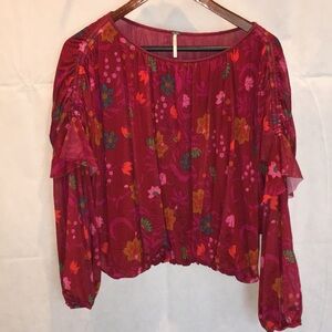 Free People Long Sleeve Floral Print Boho Blouse | Size SP